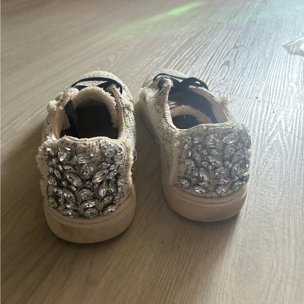 Zara Embellished Cream Slip-On Sneakers